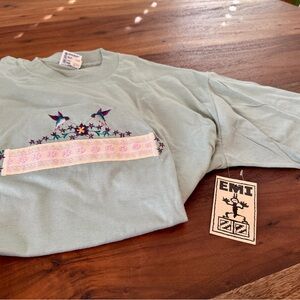 Vtg 1990s Single Stitch Short Sleeve Hummingbird Floral T-Shirt Anvil LARGE USA
